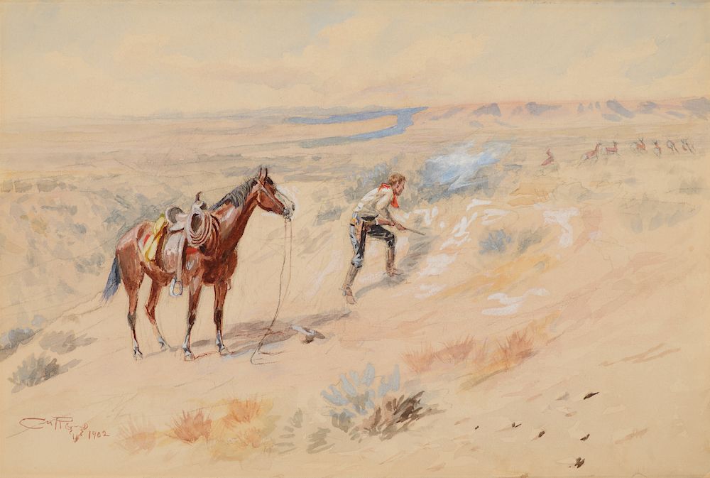 Appraisal: Charles M Russell Man Hunting Antelope Exclusive on Bidsquare CHARLES