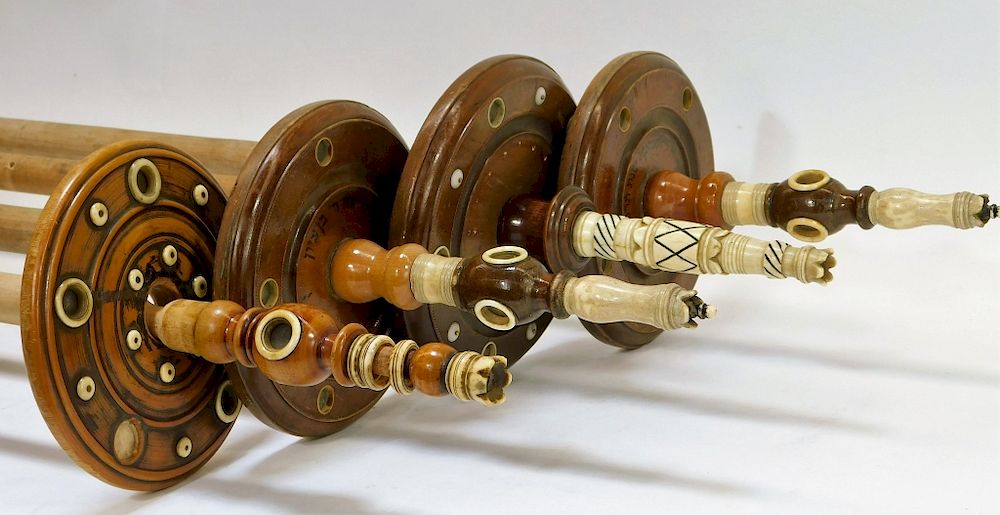 Appraisal: Etz Chaim Bone Judaic Torah Scroll Rollers Group Europe th