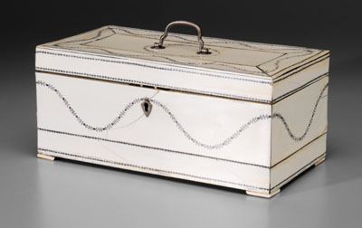 Appraisal: Fine Regency ivory tea caddy two lined lidded tea compartments