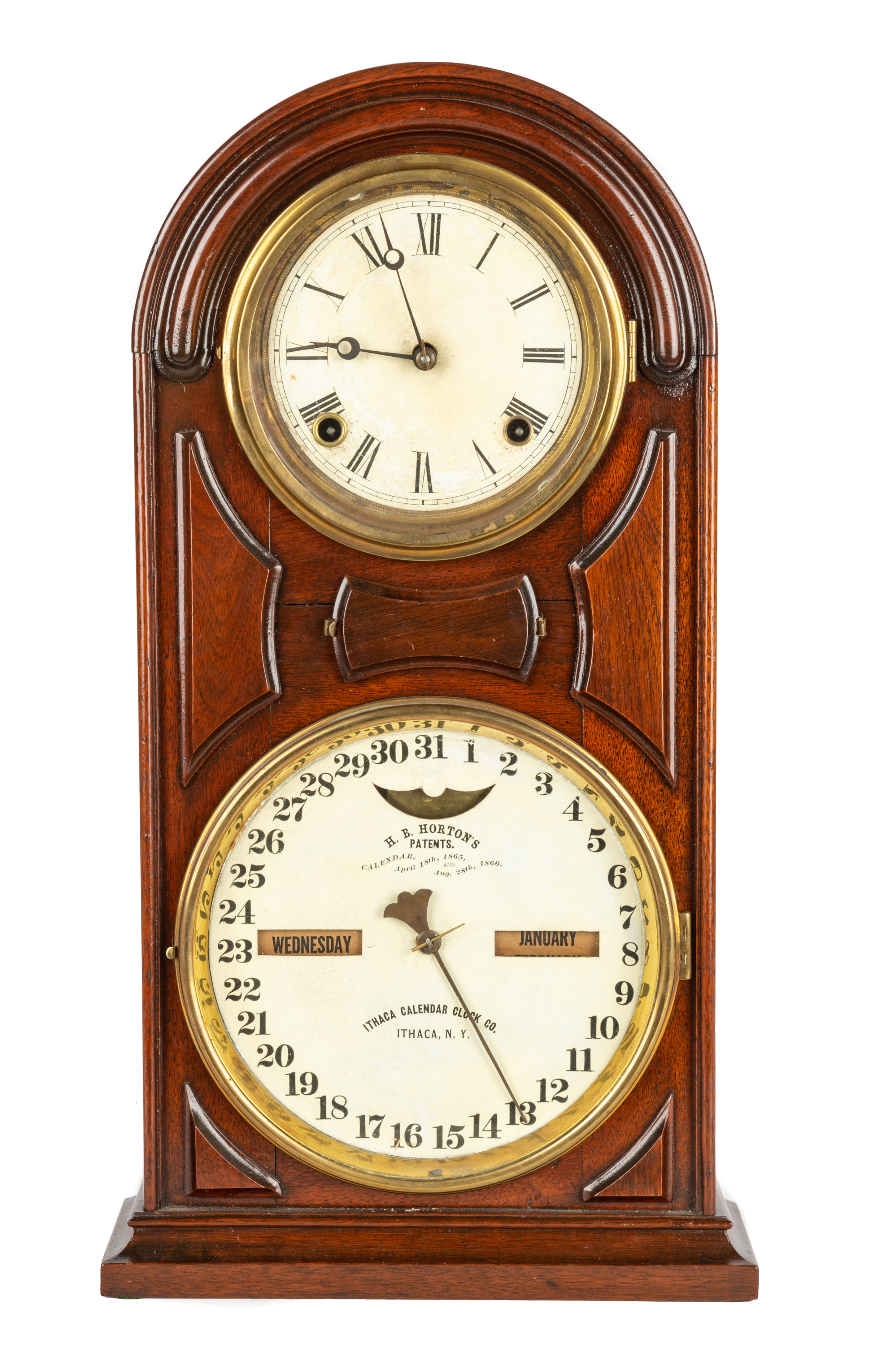 Appraisal: ITHACA CALENDAR CLOCK th century Walnut case in original finish