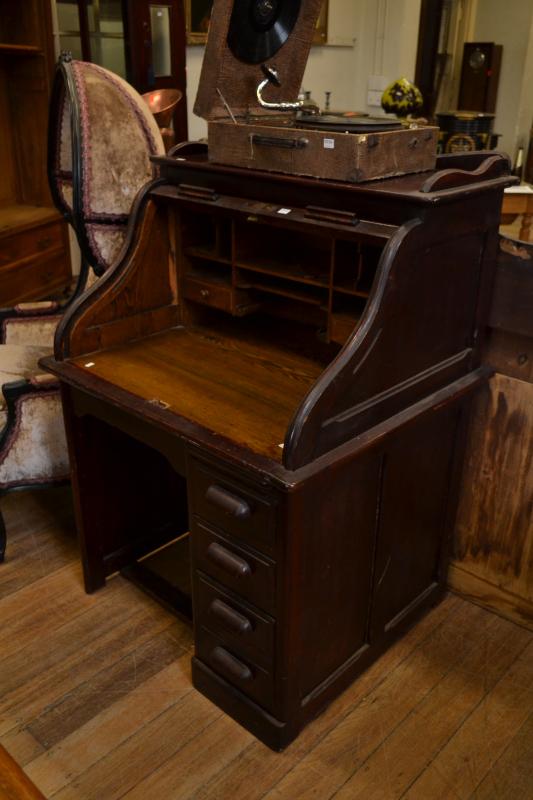 Appraisal: A 'S OAK ROLL TOP DESK A 'S OAK ROLL