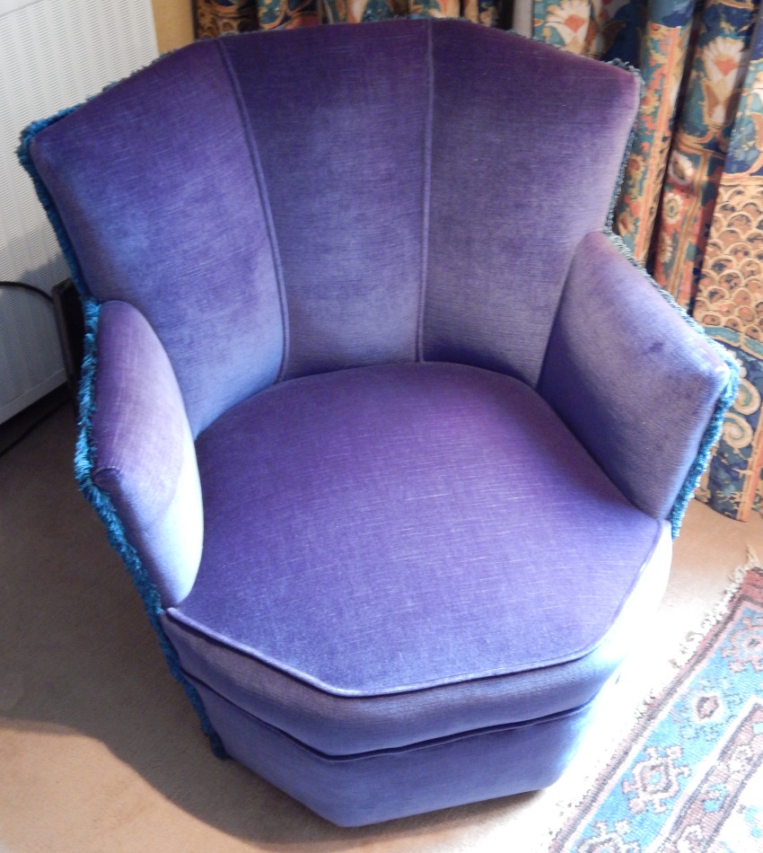 Appraisal: An Art Deco tub shaped chair later upholstered in purple