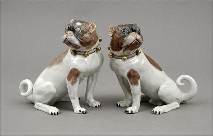 Appraisal: Pair of Dresden Gilt and Polychrome Decorated Porcelain Pug Figures