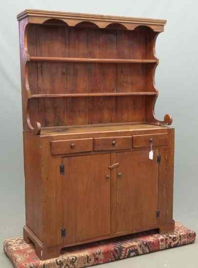 Appraisal: th c two part open top cupboard Base has three