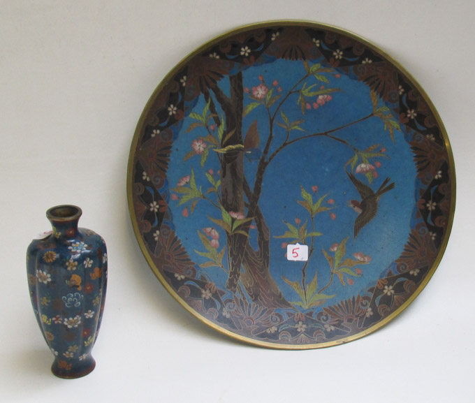 Appraisal: TWO PIECES OF JAPANESE CLOISONNE the first a inch charger