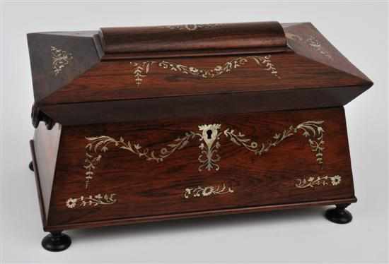 Appraisal: A Regency rosewood tea caddy with mother of pearl inlay