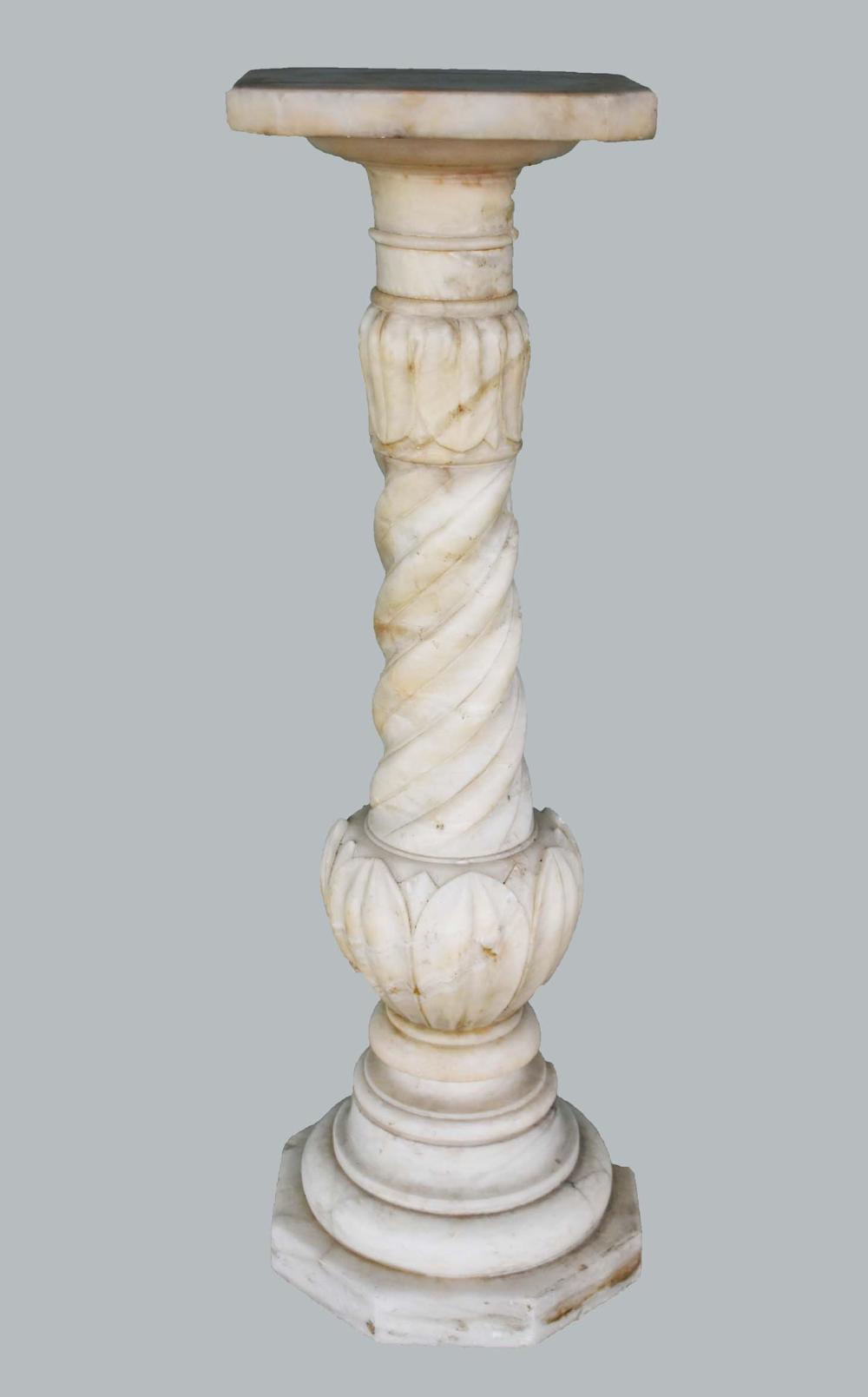 Appraisal: CONTINENTAL WHITE MARBLE COLUMNAR PEDESTALCirca The spiral and leaf carved