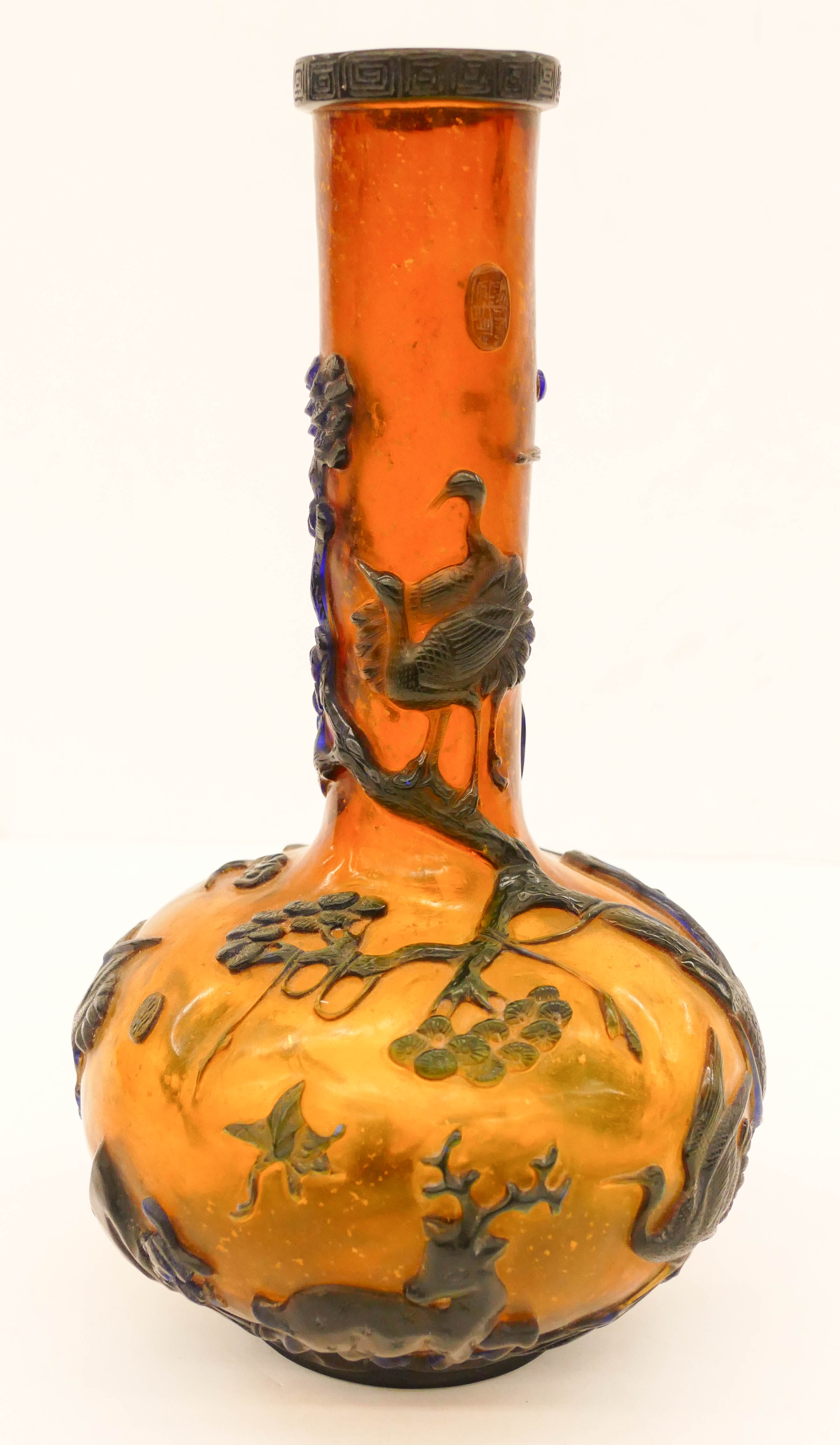 Appraisal: Fine Chinese Cut Overlay Peking Glass Bottle Vase ''x ''