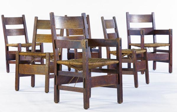 Appraisal: GUSTAV STICKLEY Set of six early Thornden dining chairs no