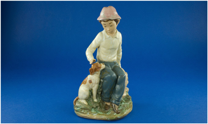 Appraisal: Nao Figure Boy with dog inches tall