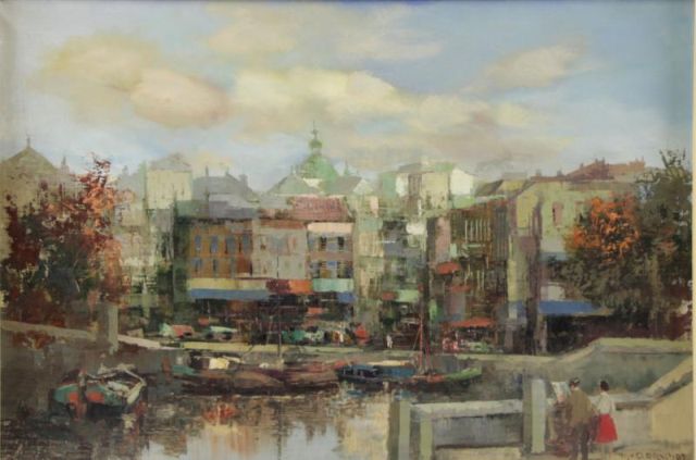 Appraisal: VAN OORSCHOT Theodorus Oil on Canvas Canal SceneSigned lower right