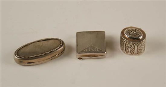 Appraisal: Three Tiny Sterling Boxes an oval repousseed marked to the