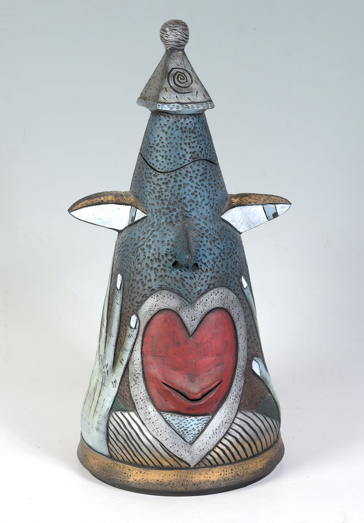 Appraisal: DAVID STABLEY LIDDED VESSEL WITH FACES My favorite piece of