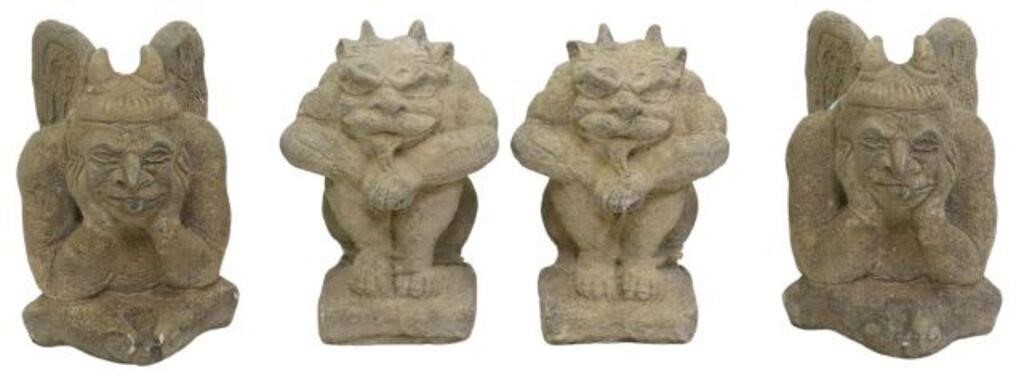 Appraisal: lot of Cast stone garden statuary Seated Gargoyles late th