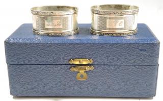 Appraisal: Pair Cased Vintage English Sterling Napkin Rings Sterling silver circa