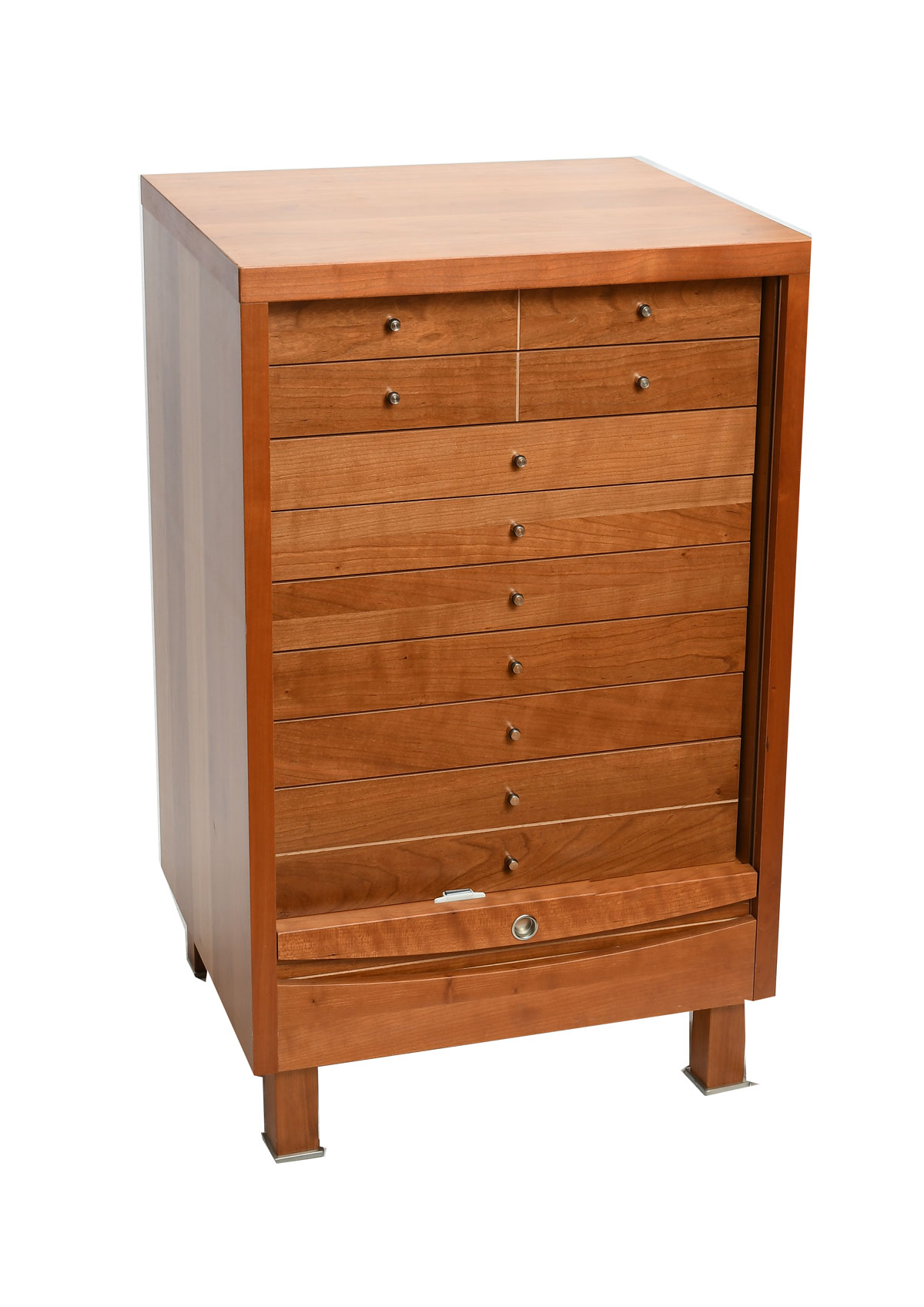 Appraisal: MID-CENTURY MODERN TAMBOUR JEWELRY CHEST - Drawer collector's chest having