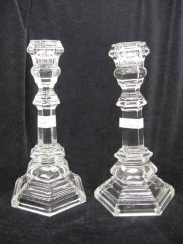 Appraisal: Pair of Tiffany Crystal Candlesticks classic column design '' signed