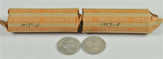 Appraisal: Two Rolls of Washington Quarters All silver Dates are -D