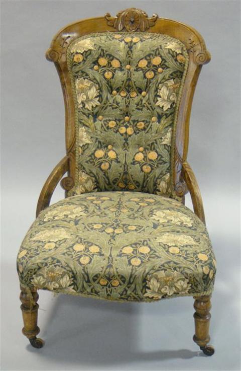 Appraisal: VICTORIAN NURSING CHAIR WITH WILLIAM MORRIS UPHOLSTERY h w d