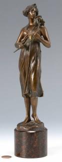 Appraisal: Lindenberg Bronze of Girl w Flowers Max Lindenberg Germany -