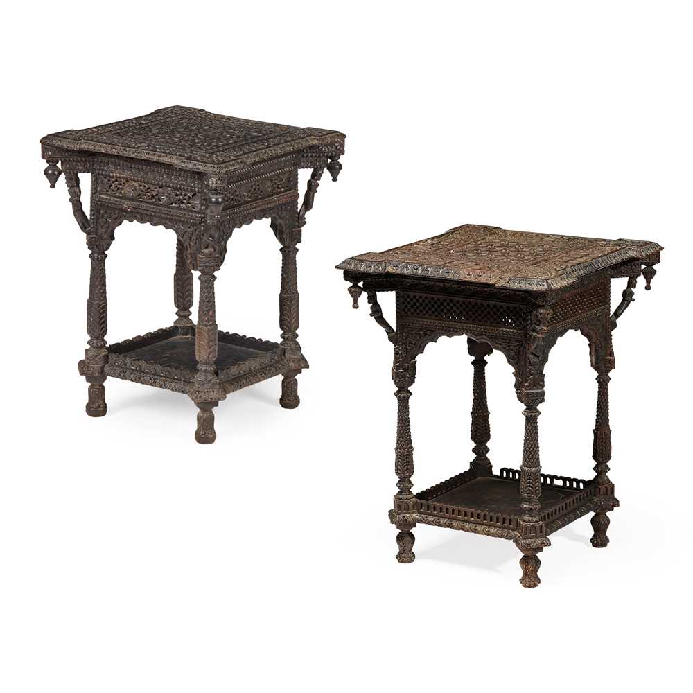 Appraisal: MATCHED PAIR OF INDIAN HARDWOOD OCCASIONAL TABLES LATE TH CENTURY