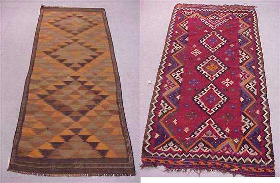 Appraisal: Semi-antique Persian Kilim runner orange and brown geometric design with