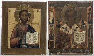 Appraisal: Two Russian Icons one depicting St Nicholas the Wonderworker with