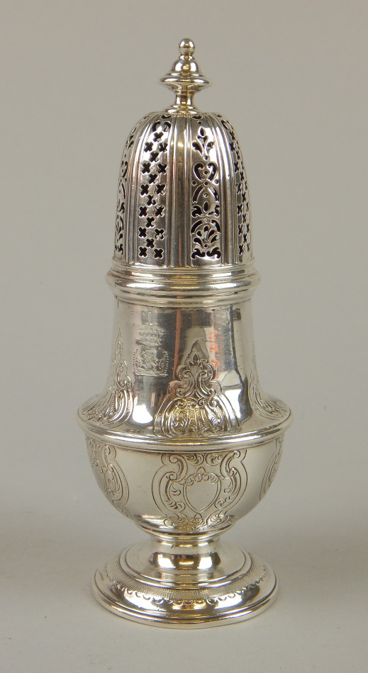 Appraisal: An thC and later sugar shaker with pierced and engraved