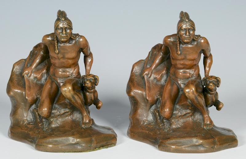 Appraisal: Pair Bronze-clad Bookends Native American Pair Jennings Brothers bronze clad