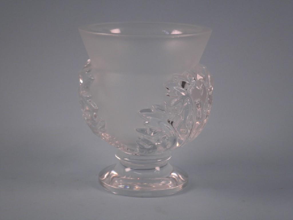 Appraisal: A Lalique frosted and clear glass vase decorated with leaves