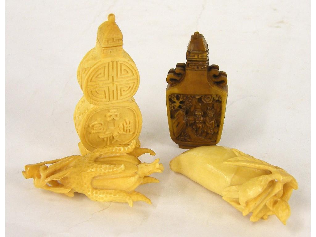 Appraisal: Four various ivory and stained ivory Oriental scent bottles