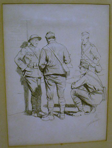 Appraisal: World War I etching of soldiers pencil signed L Jonas