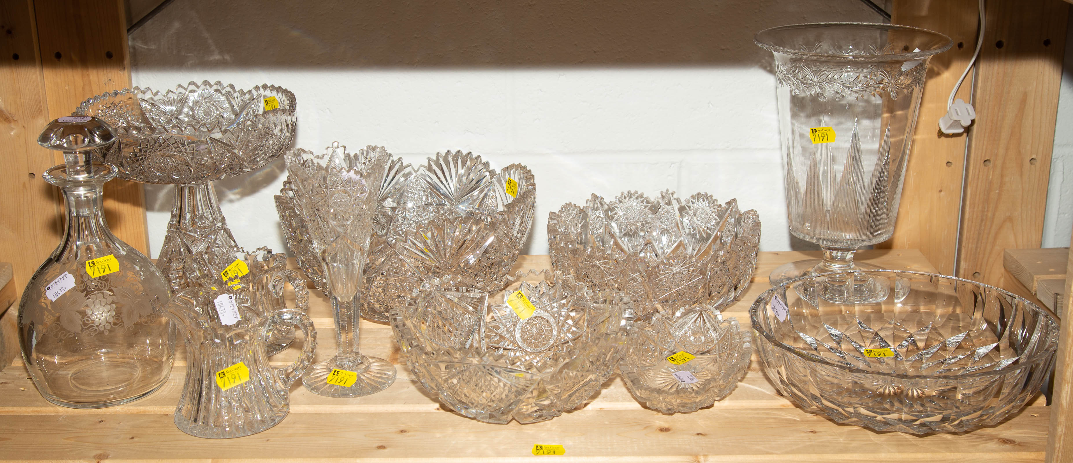 Appraisal: A SELECTION OF CUT GLASS ITEMS Includes a Hawkes marked