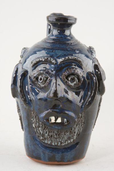 Appraisal: GA Folk Pottery Bobby Ferguson Triple Face Jug deep blue