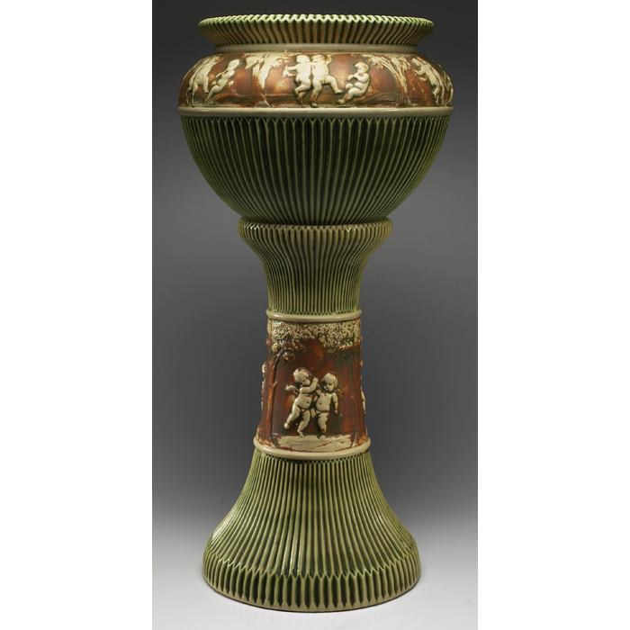 Appraisal: Roseville Donatello jaudiniere and pedestal impressive form unmarked overall w