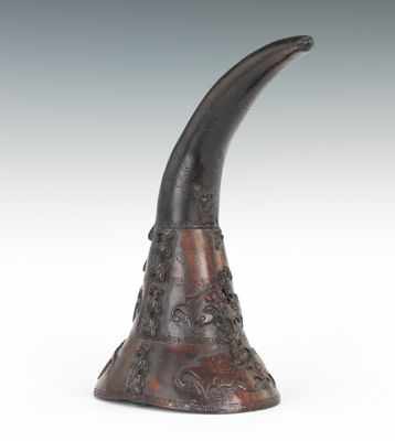 Appraisal: Chinese Carved Horn Chinese carved horn with felines climbing down