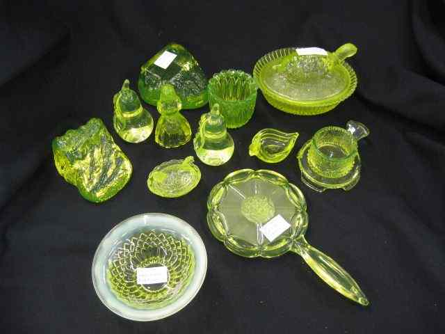 Appraisal: pcs Vaseline Glass hand mirror turtle box figurines dishes chamberstick