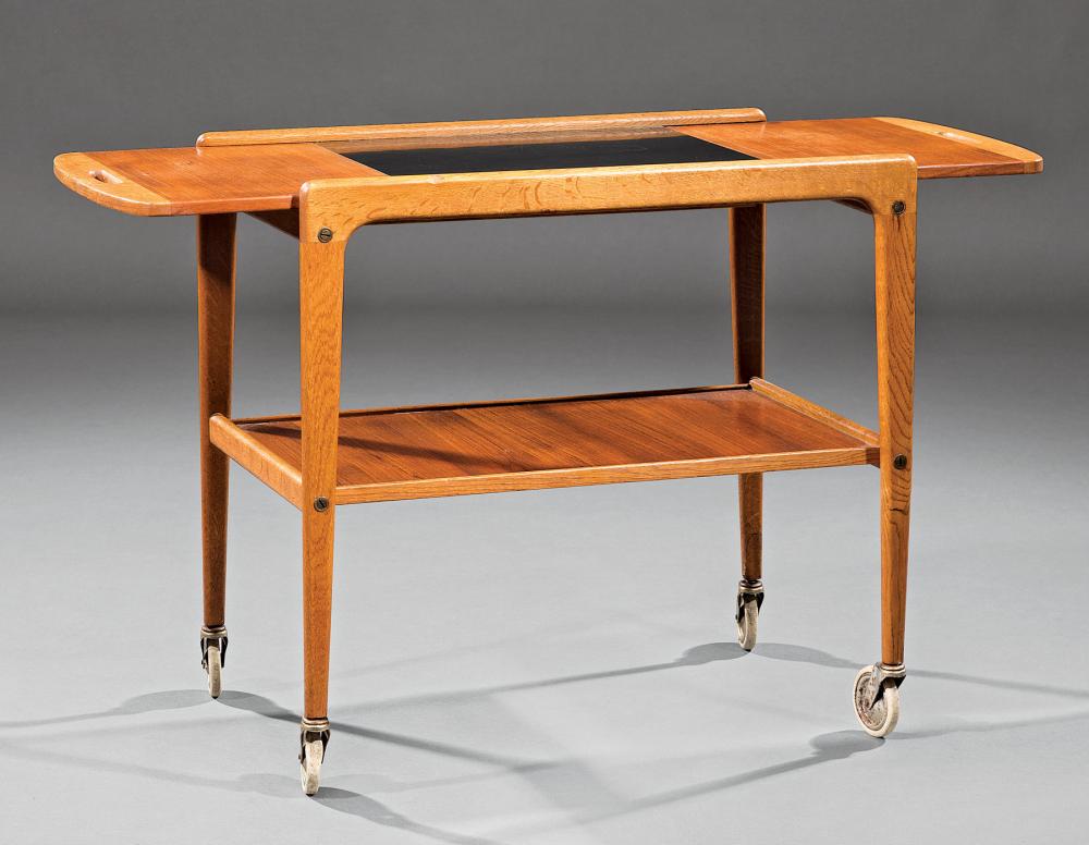 Appraisal: Yngve Ekstrom - Black Mica and Teak Serving Cart c