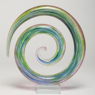 Appraisal: Contemporary Modernist Whorled Rainbow Glass The colorful tabletop sculpture on