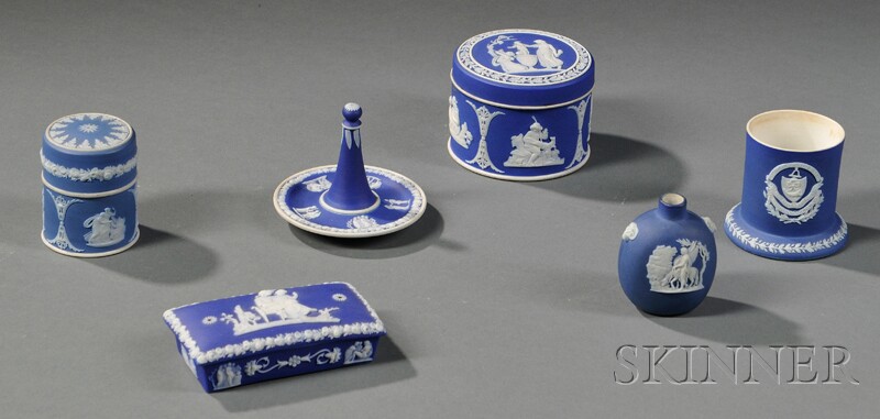 Appraisal: Six Wedgwood Dark Blue Jasper Dip Items England th century