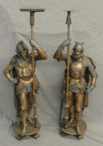 Appraisal: Pair of Cast Iron Knight Form Lamps As is-some breaks