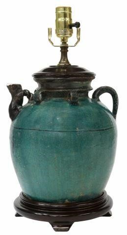 Appraisal: Chinese glazed pottery ewer now fashioned as a table lamp