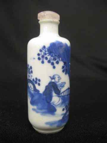 Appraisal: Chinese Porcelain Snuff Bottle blue landscape in off-white field cylinderical