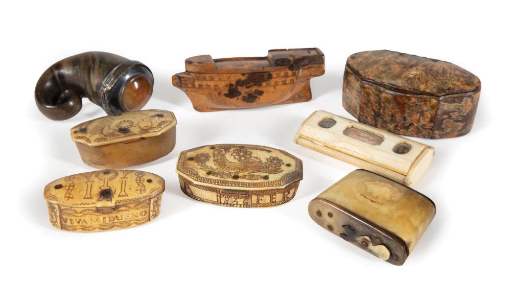 Appraisal: Eight Antique Continental Snuff Boxes incl four carved bone one