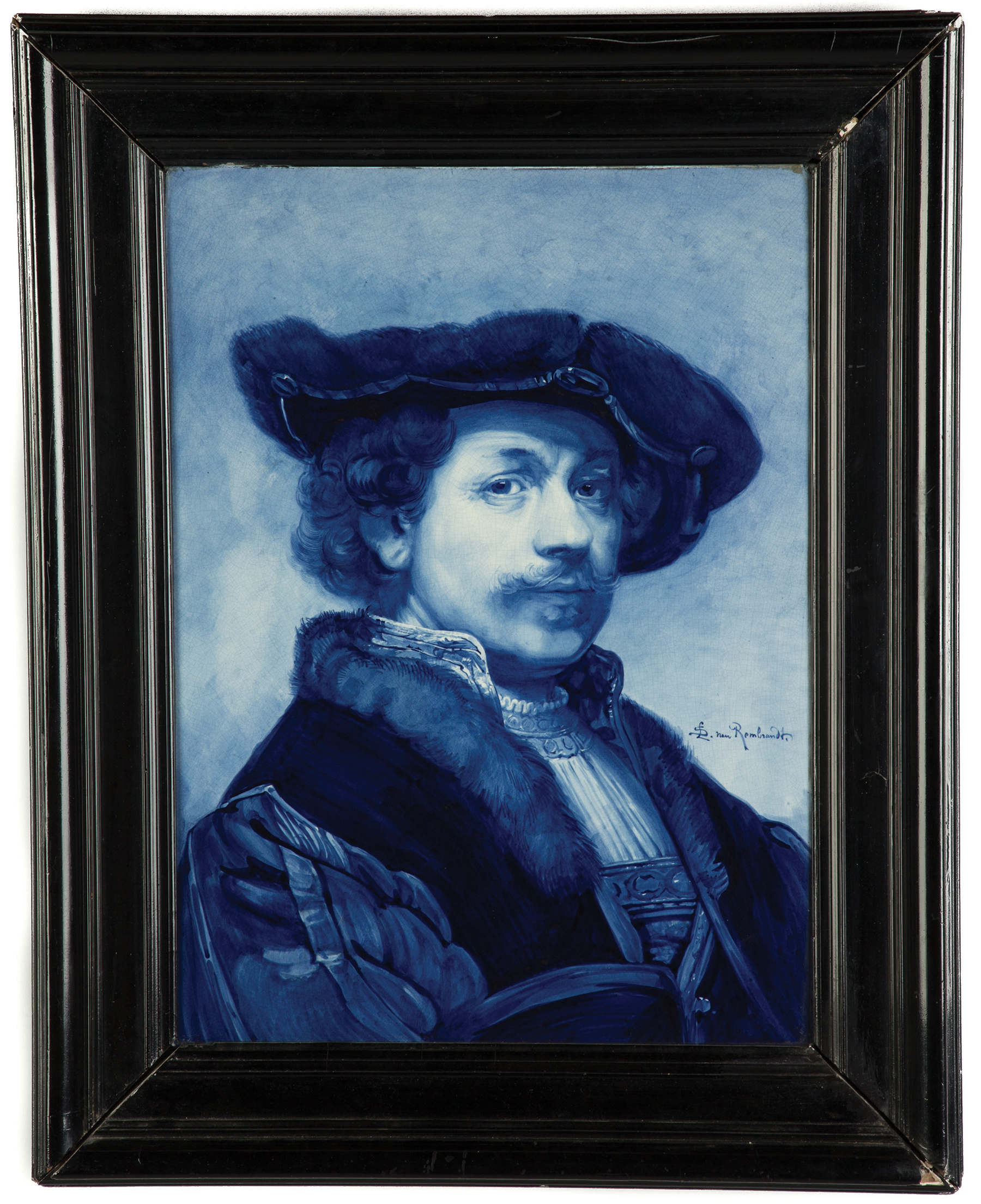 Appraisal: Delft Painting on Tile Portrait of Rembrandt Signed on reverse