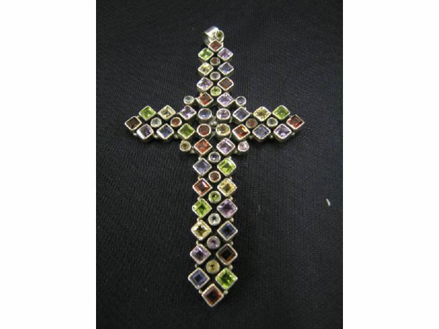 Appraisal: Gemstone Cross amethyst garnet peridot citrine aquamarine in sterling silver