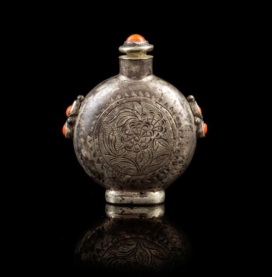 Appraisal: Sale Lot A Mongolian Stone Inset Metal Snuff Bottle each