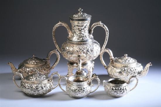 Appraisal: SIX-PIECE JUSTIS ARMIGER SILVER PLATED REPOUSS TEA AND COFFEE SERVICE