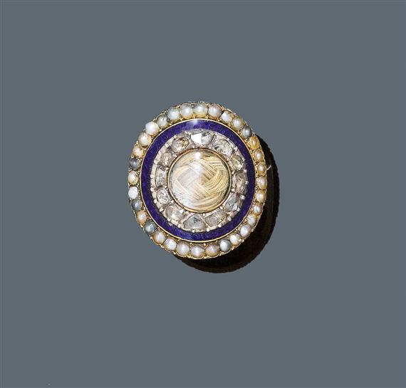 Appraisal: ENAMEL PEARL AND DIAMOND RING ca Red gold Decorative ring