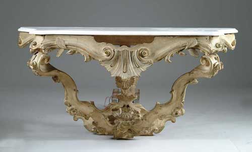 Appraisal: ANTIQUE LOUIS XV STYLE MARBLE TOP CONSOLE TABLE Serpentine white